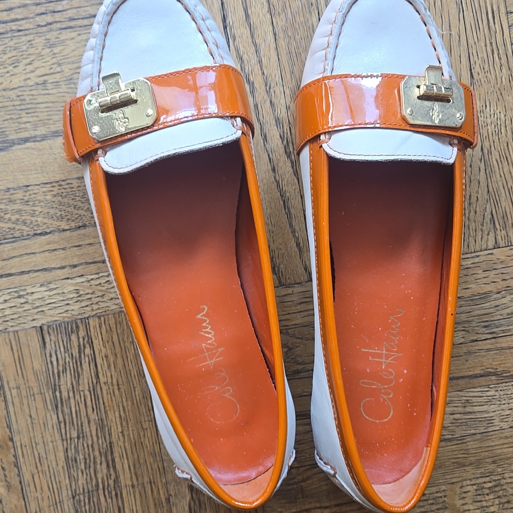 Cole Haan orange and cream loafers Sz 6.5